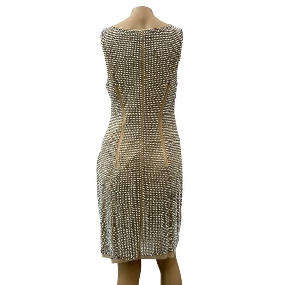 Cache Women Dress Y2K Sleeveless Rhinestone Embellished Mesh Beige Silver M - Picture 2 of 14